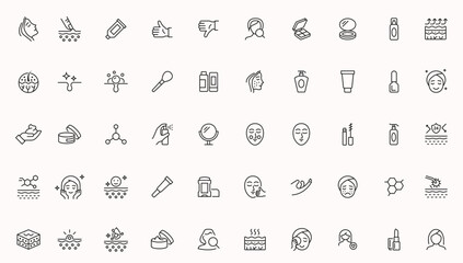 Skin care stroke outline icons set skin care and makeup isolated on white background flat vector illustration