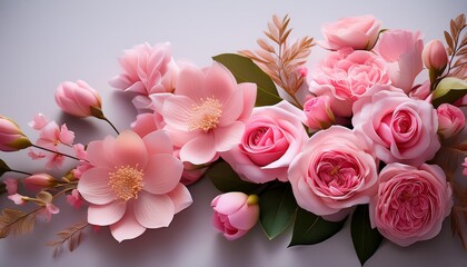 bouquet wedding pink nature flower bud background floral blossom leaf valentine. Generative AI.