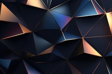 Fototapeta premium Abstract geometric background with dark blue and gold triangles.