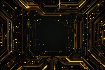 A modern abstract design featuring gold lines and dots representing network science and technology on a high-tech dark background. Ideal for templates, web design, and presentations
