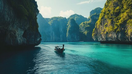 Tranquil Thai islands surrounded by crystal-clear waters and towering mountains. An idyllic travel destination for those in search of natural beauty and serenity.