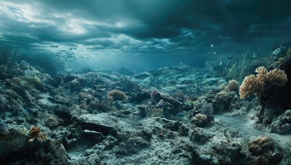Naklejka premium Underwater scene with coral and fish.