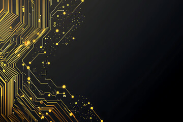A modern abstract design featuring gold lines and dots representing network science and technology on a high-tech dark background. Ideal for templates, web design, and presentations