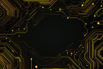 A modern abstract design featuring gold lines and dots representing network science and technology on a high-tech dark background. Ideal for templates, web design, and presentations