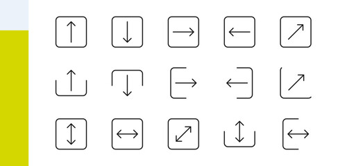 Arrows line icons set 2. Download and interface sign. Orientation, indicator vector sign and symbol. Isolated on a white background. Pixel perfect. Editable stroke. 64x64.