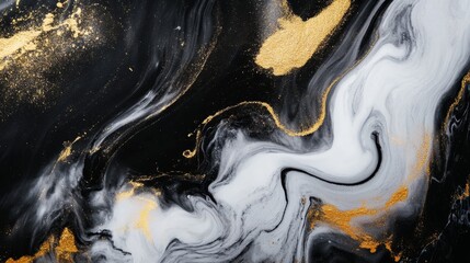 This abstract image features swirling black, white, and gold paint, symbolizing luxury, elegance, beauty, creativity, and flow.