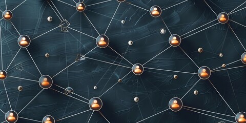 Abstract network concept showcasing interconnected nodes and users on a dark background, representing communication and connectivity.