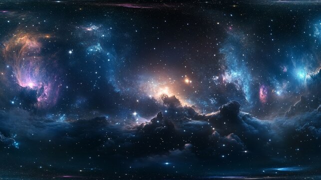 This image captures the beauty and wonder of the cosmos, showcasing a stunning panorama of nebulas, swirling gas clouds, and countless stars. The vibrant colors and intricate patterns evoke a sense of