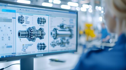Engineer/ Technician Working on a Personal Computer with Two Displays, He's Designing New Component in CAD Program.