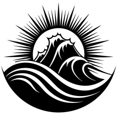 Wave mountain sun  art vector illustration