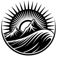 Wave mountain sun  art vector illustration