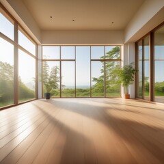 Fototapeta premium Empty clean design floor house home indoor yoga lifestyle interior nobody background room modern