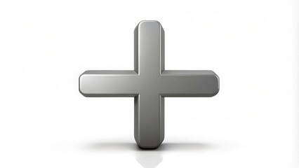 Obraz premium A grey arrow icon with a plus sign in the center, symbolizing expansion, growth, and addition, on a white background with a subtle gradient effect.