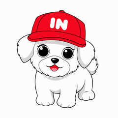 White funny maltese puppy art vector illustration