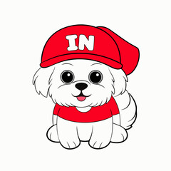 White funny maltese puppy art vector illustration