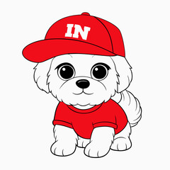 White funny maltese puppy art vector illustration