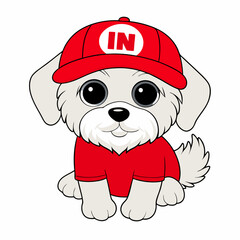 White funny maltese puppy art vector illustration