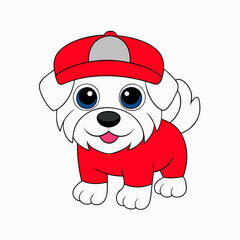 White funny maltese puppy art vector illustration
