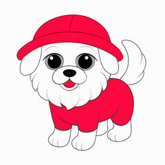 White funny maltese puppy art vector illustration