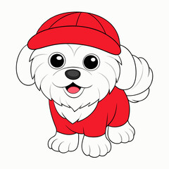 White funny maltese puppy art vector illustration