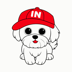White funny maltese puppy art vector illustration