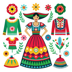 Mexican traditional clothing vector clip art silhouette illustration in white background