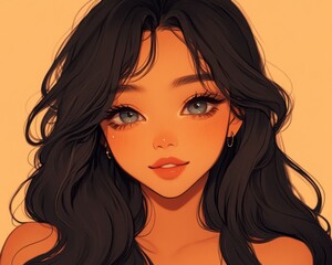 A CloseUp Portrait of a Woman with Long Black Hair Softly Lit with Warm Hues The Womans Eyes Glimmer with a Mystical Aura