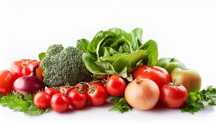 fruit food vegetarian vegetable tomato background grocery green healthy white isolated. Generative AI.