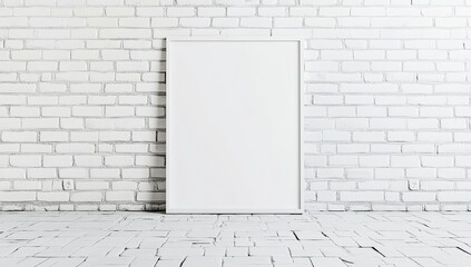 White frame on a white brick wall.