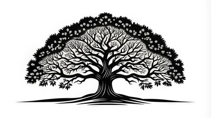 A majestic oak tree silhouette forms a strong and sturdy logo, symbolizing strength, wisdom, and endurance, set against a clean white background.