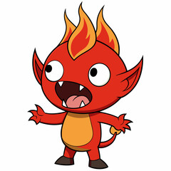 little fire demon yelling evil art vector illustration