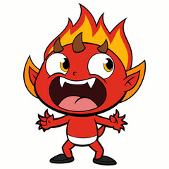 little fire demon yelling evil art vector illustration