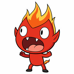 little fire demon yelling evil art vector illustration