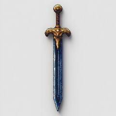 Pixelated Sword with Golden Hilt on Plain White Background