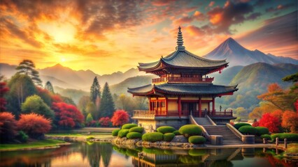 Obraz premium retro landscape temple background