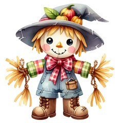cute doll scarecrow watercolor vector illustration