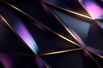 Abstract geometric background with purple and gold accents.