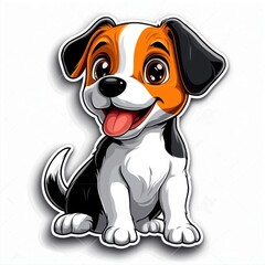 A joyful puppy with a wagging tail, colorful line drawing, children's style, simple attire, clean pure white background, hand-drawn material, easy to cut out, 1:1 aspect ratio