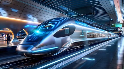 Fototapeta premium High speed train in motion. High speed transportation concept.