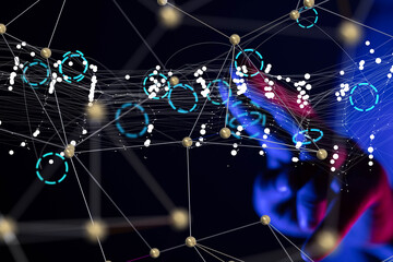 Global network. Blockchain. 3D illustration. Neural networks and artificial intelligence. Abstract