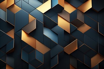 Abstract geometric pattern of black and gold shapes.