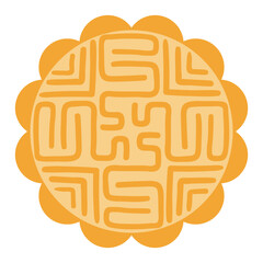 Traditional Mid Autumn Festival food mooncake illustration. Isolated vector element. Flay style design. Festive holiday clip art, card, banner, poster, decor. Chinese, Cantonese, Taiwanese cuisine