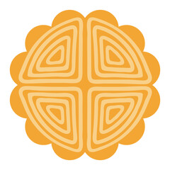 Traditional Mid Autumn Festival food mooncake illustration. Isolated vector element. Flay style design. Festive holiday clip art, card, banner, poster, decor. Chinese, Cantonese, Taiwanese cuisine