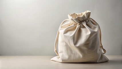 A pristine white cloth bag with a soft, gathered top and natural texture, isolated on a neutral background, perfect for product or Still Life photography.