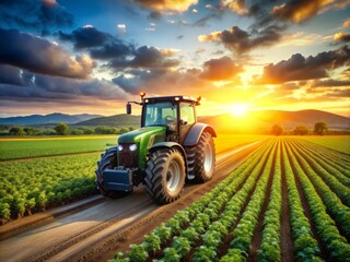 Fototapeta premium A sleek, high-tech tractor equipped with advanced sensors, GPS, and AI-powered systems navigates a lush, data-driven farm, optimizing crop yields and streamlining agricultural operations.