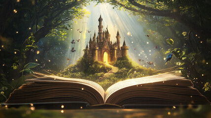 Magical Castle in a Forest from an Open Book