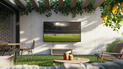 Cozy Outdoor Living Space with TV for Sports Viewing