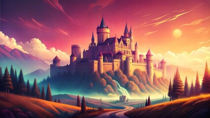 Naklejka premium retro landscape castle background