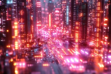 intricate circuit dreamscape glowing neon pathways holographic component projections flowing data streams surreal electronic landscape microscopic detail