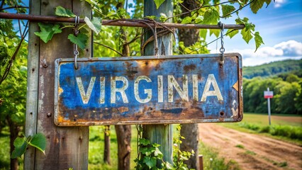 Obraz premium A rusty metal sign with faded blue letters reading 